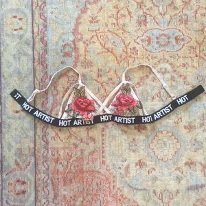 Lace Rose appliqué Hot Artist Bra sz M